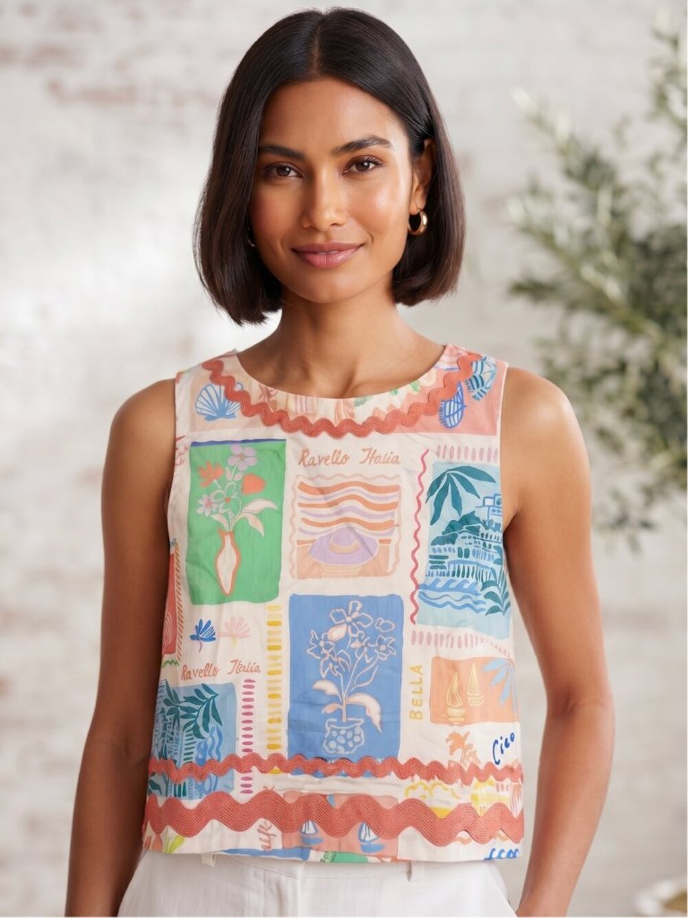 NWT Prosperina Isola Bella Ravello Italia Print Crop Tank -S- MSRP $108+